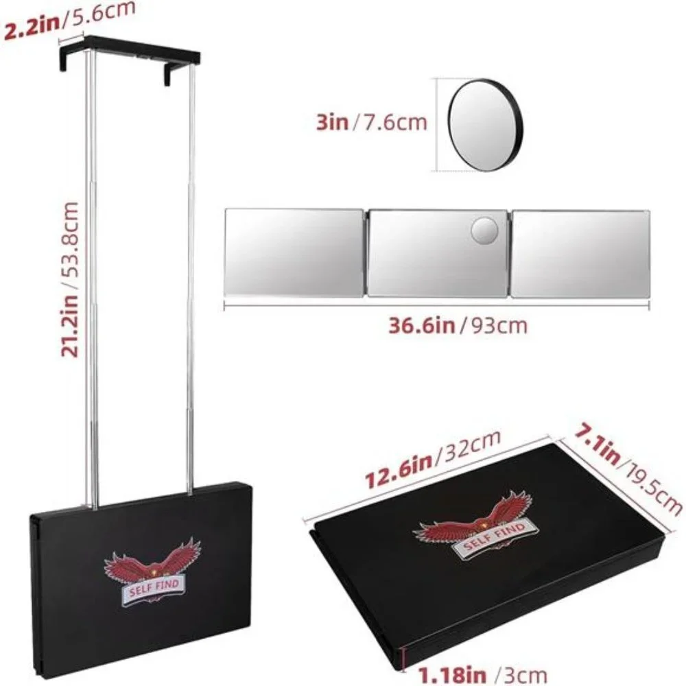 3Way Mirror for Hair Cutting, 360° Mirror for Haircuts for Men Height Adjustable